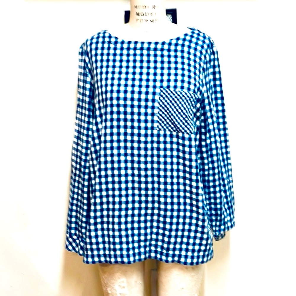 T92 J. Jill Blue White Checkered Top